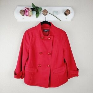 Talbots Red Blazer Button Front Tweed Casual Preppy Jacket